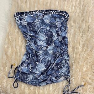 Tommy Bahama Navy and White Seashell Print Strapless Swim Cover-Up